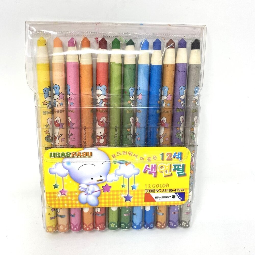 Vintage Morning Glory Babu 12 Color Crayons PeelableWith Case Korean Stationery